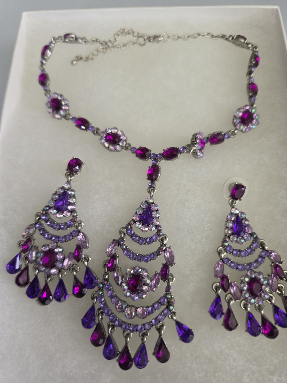 Purple Crystal Chandelier Necklace & Earring Set